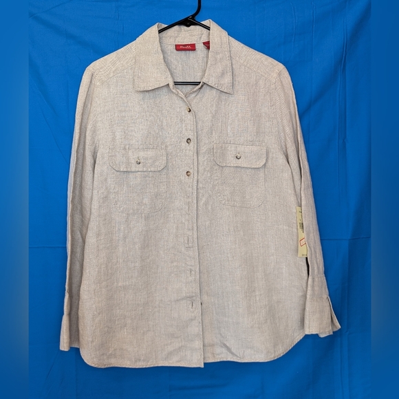 Valerie Stevens Tops - Valerie Stevens Beige Linen Button Down Shirt Large NWT